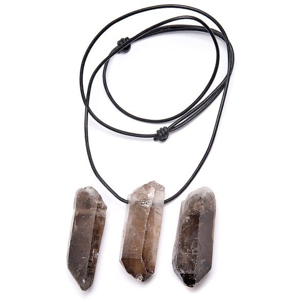 Smoky quartz, point with drilled hole with or without leather strap