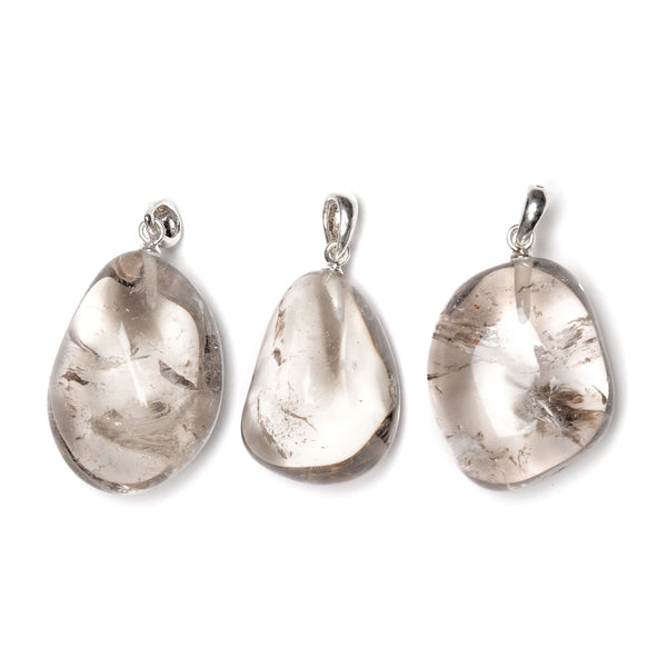 Smoky quartz, small tumbled pendant with silver mount