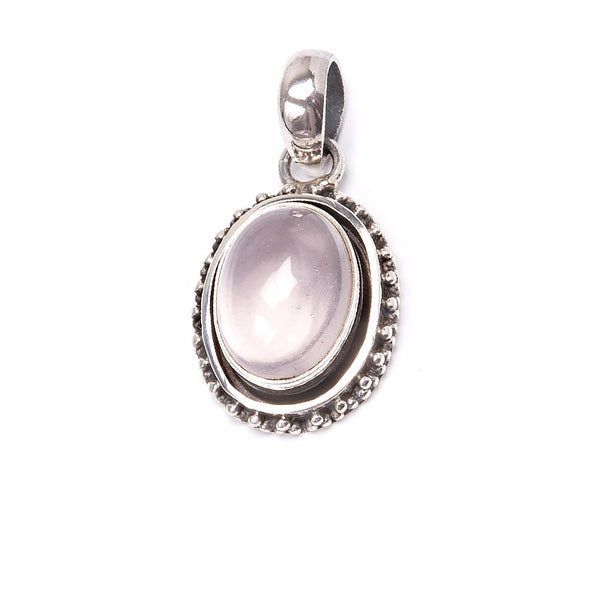 Rose quartz small oval pendant with silver filigree