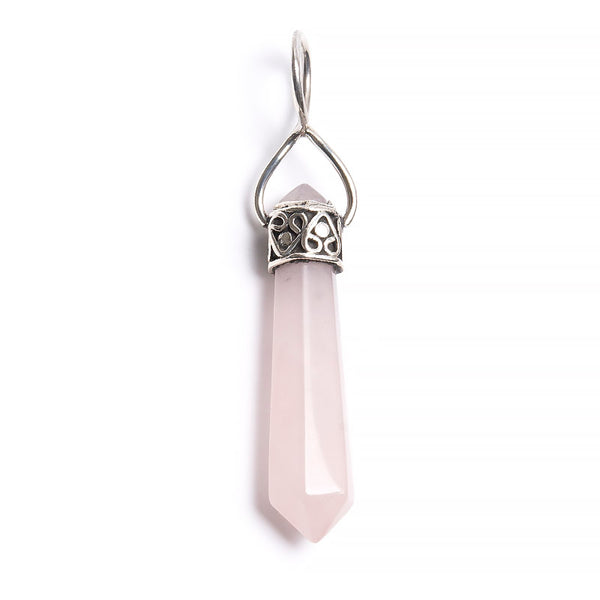 Rose quartz, lace pendant with silver filigree
