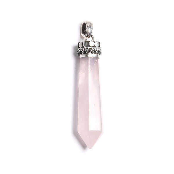 Rose quartz, lace pendant with silver filigree