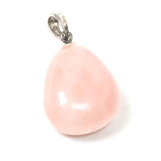 Rose quartz, small tumbled pendant with silver mount