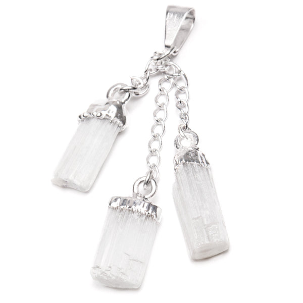 Selenite, three rods in silver-plated pendant