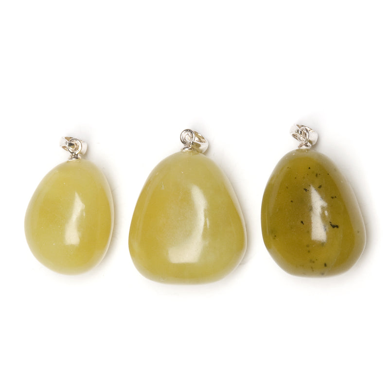 Lime serpentine, small tumbled pendant with silver mount