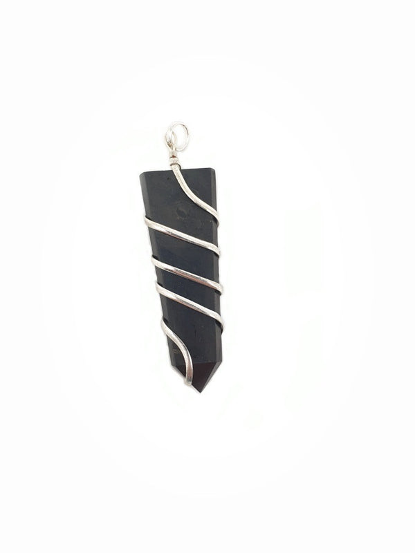 Shungite, lace pendant in a large silver-plated spiral