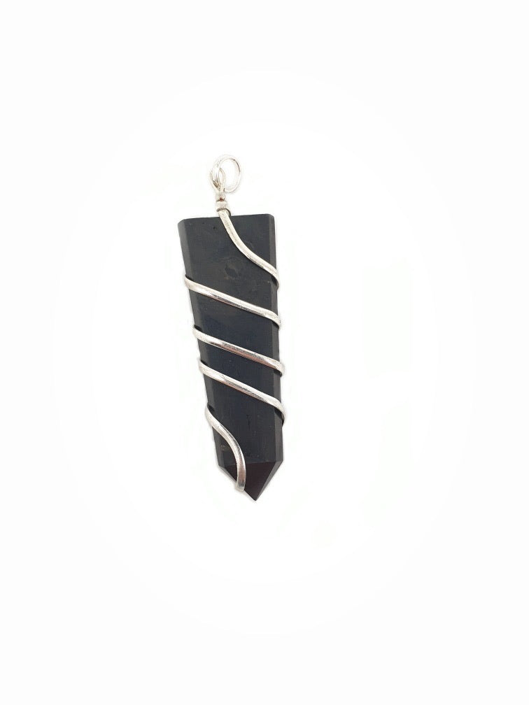 Shungite, lace pendant in a large silver-plated spiral