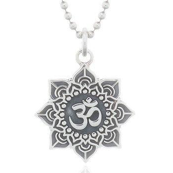 Aum, lotus mandala silver pendant