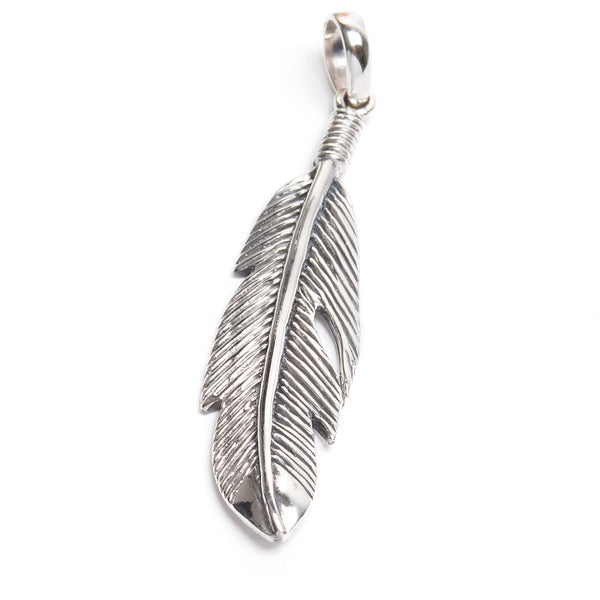 Feather, large silver pendant