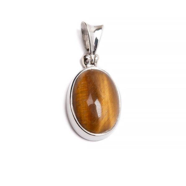 Tiger's eye, oval pendant with smooth silver setting