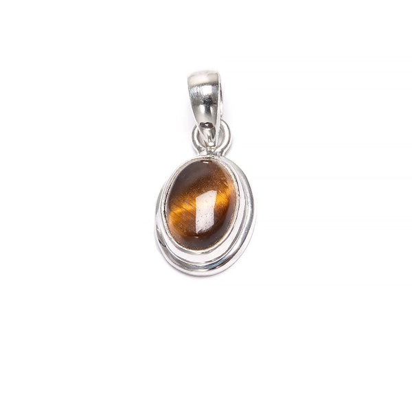 Tiger's eye small oval pendant with smooth silver setting