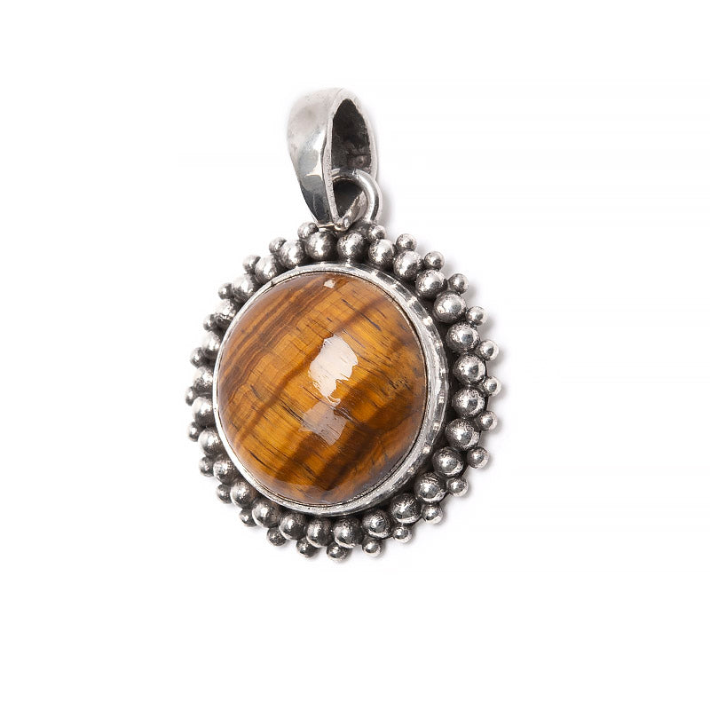 Tiger's eye, round pendant with filigree