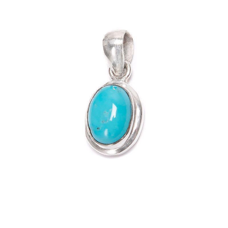 Turquoise, small oval pendant with smooth silver edge