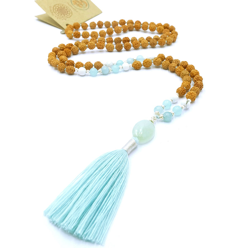 Aquamarine Intuition Mala kaulakoru rudraksha