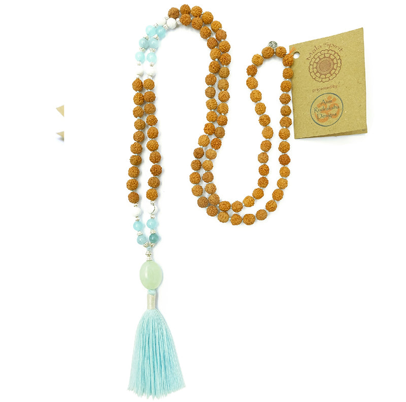 Aquamarine Intuition Mala kaulakoru rudraksha