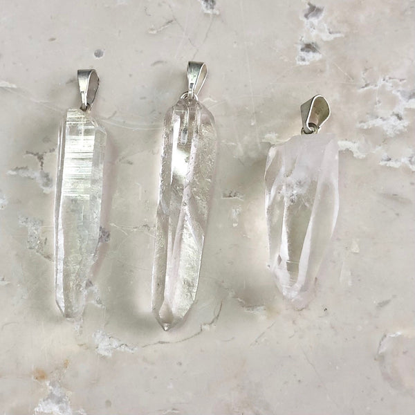 Rock crystal tip, Lemurian pendant with drilled mount