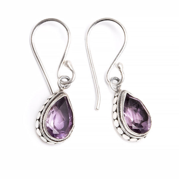 Amethyst, drop-shaped filigree earrings