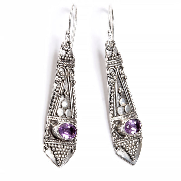 Amethyst earring with Balinese silver craftsmanship