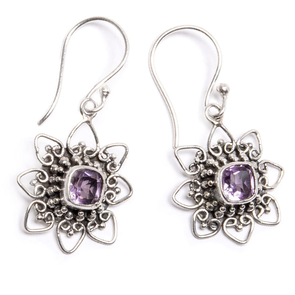 Amethyst earring flower in silver