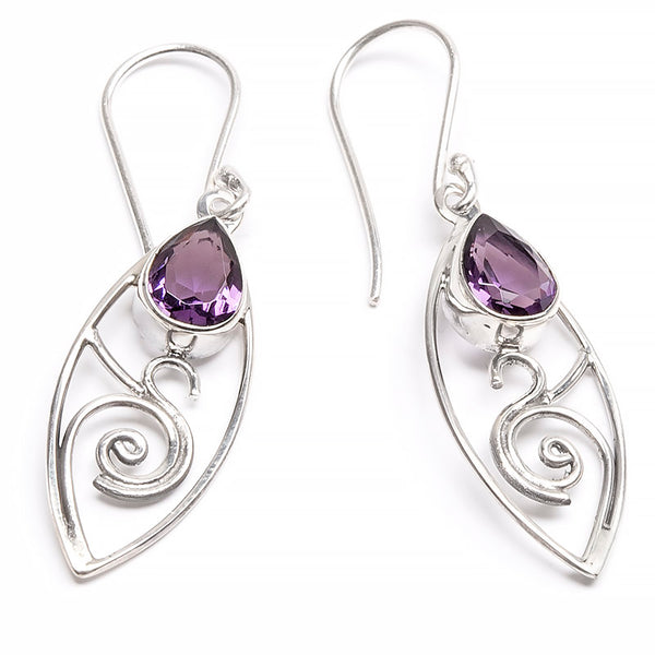 Amethyst faceted earring with silver decoration