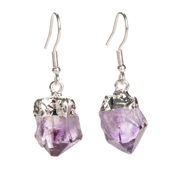 Amethyst natural lace silver colored earring