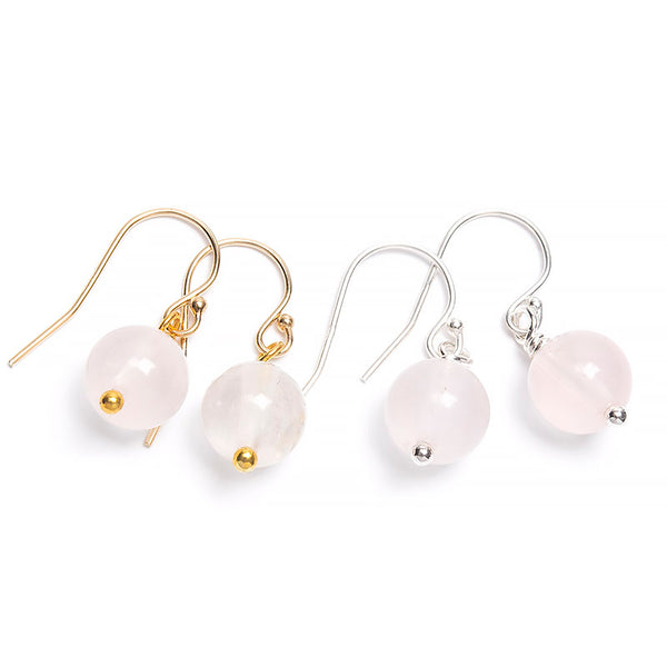 Rose quartz, earring in gold or silver