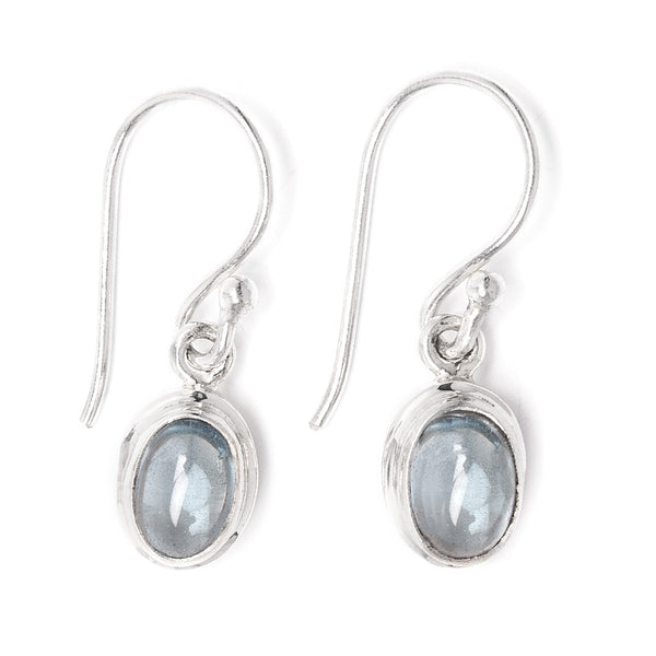 Blue topaz, earring with smooth edge on hook