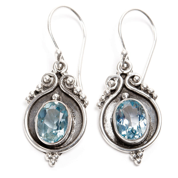 Topaz, blue earrings on a silver hook