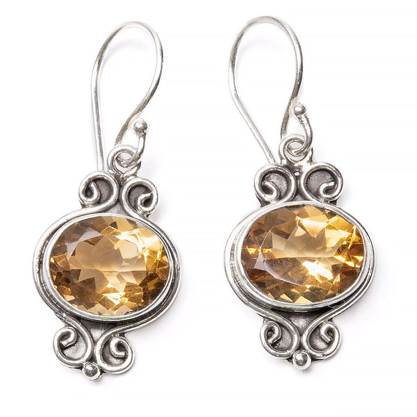 Citrine, earring oval faceted with silver filigree