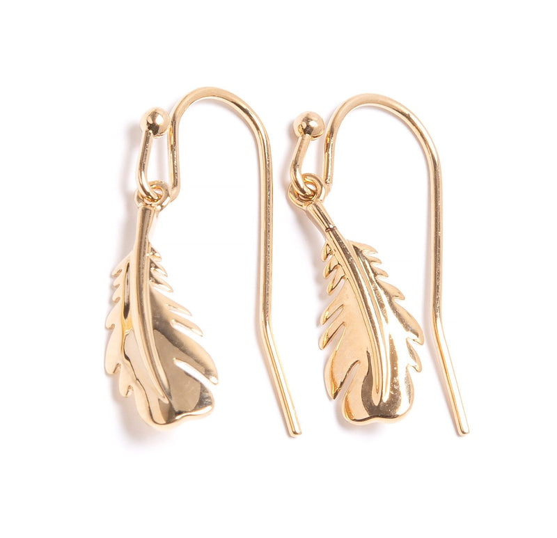 Feather, small earring of gold-plated brass