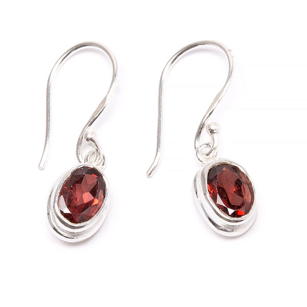 Garnet, earrings with smooth silver setting