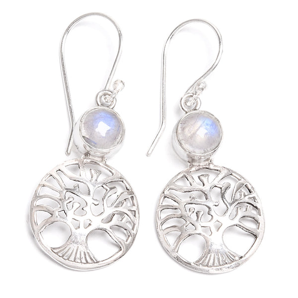 Rainbow moonstone, tree of life earrings