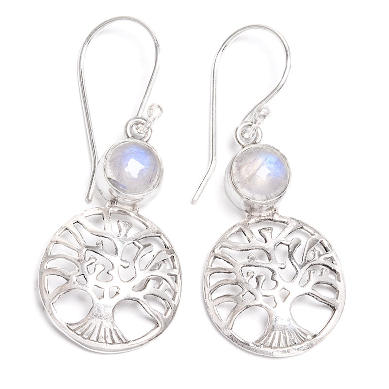 Rainbow moonstone, tree of life earrings