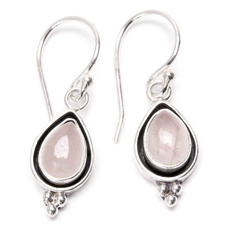 Rose quartz, drop-shaped earring
