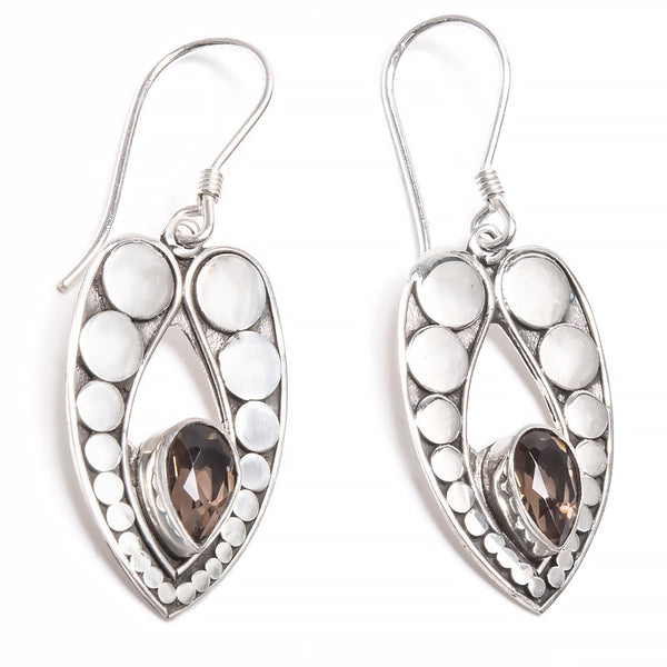 Smoky quartz drop in filigree silver earring