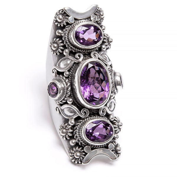 Amethyst silver ring with 5 stones and ornaments