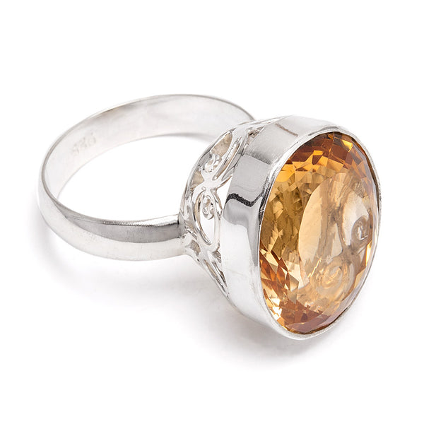 Citrine, faceted silver ring