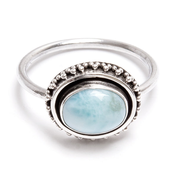 Larimar, oval silver ring with filigree