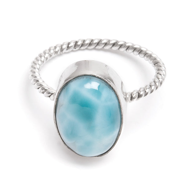 Larimar, ring with twisted silver band