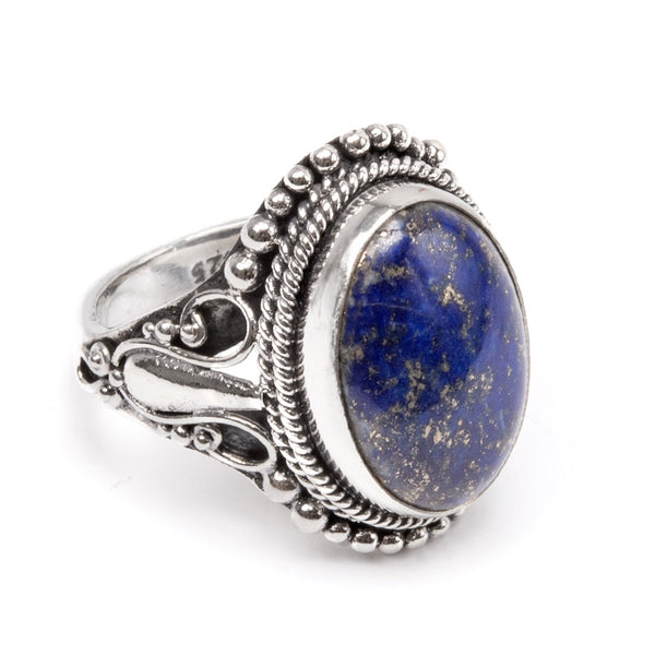 Lapis Lazuli, silver ring with filigree