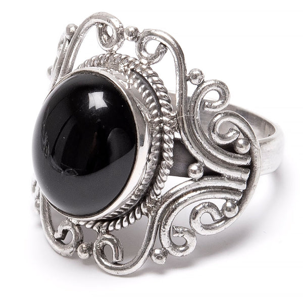 Onyx silver filigree silver ring