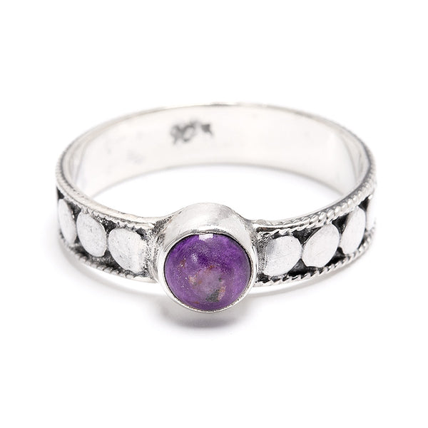Sugilite, silver ring with filigree decoration