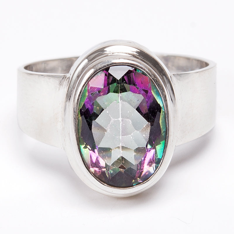 Magic topaz, oval silver ring
