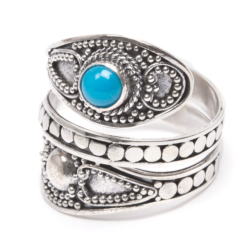 Turquoise, silver ring with filigree decoration