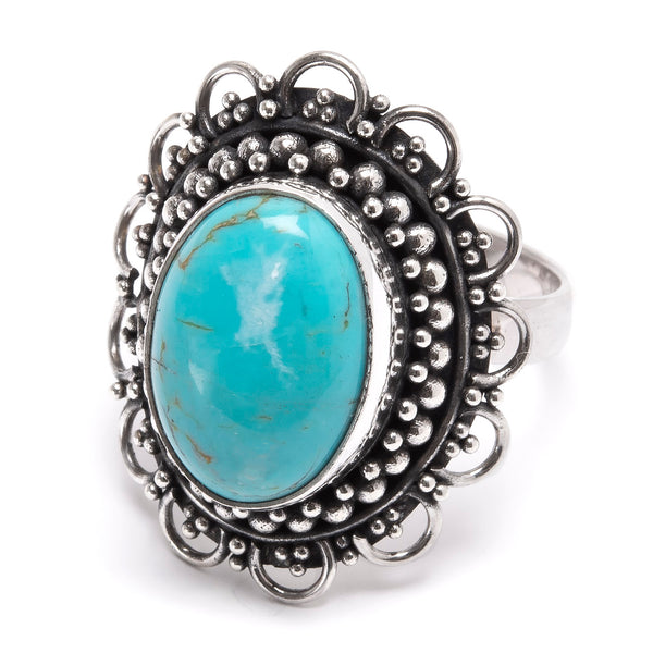 Turquoise, ring oval stone with filigree