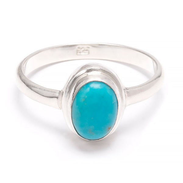 Turquoise, oval ring with double edge