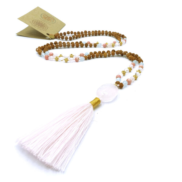 Morning star Rose Quartz Rudraksha mala