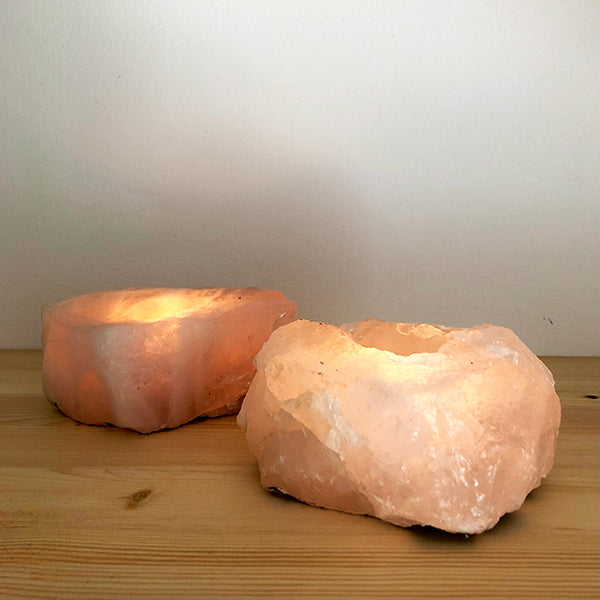 Candle lantern, raw rose quartz