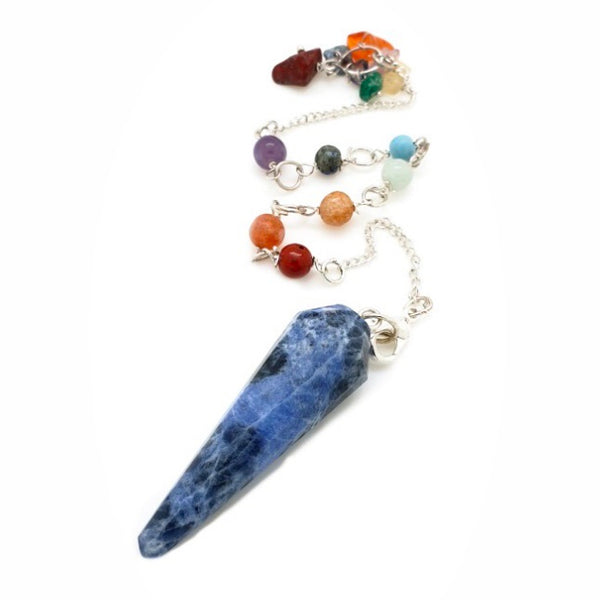 Sodalite, pendulum with chakra stones 6 or 12 facets