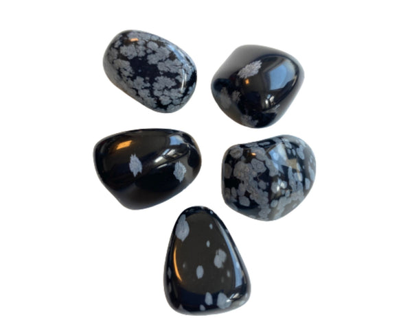 Obsidian snowflake, tumbled stone